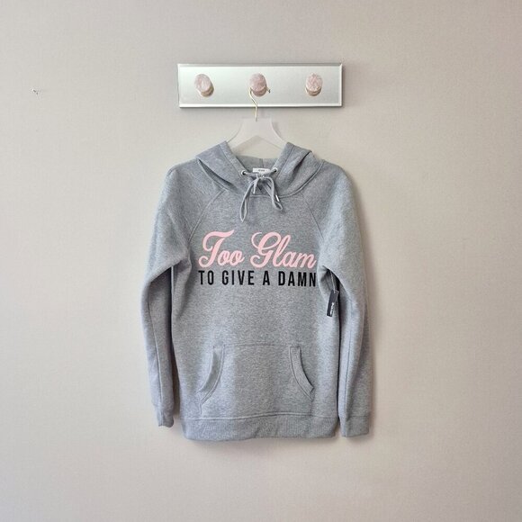 NWT Ardene grey “Too Glam" graphic print hooded sweatshirt, S - Picture 9 of 11